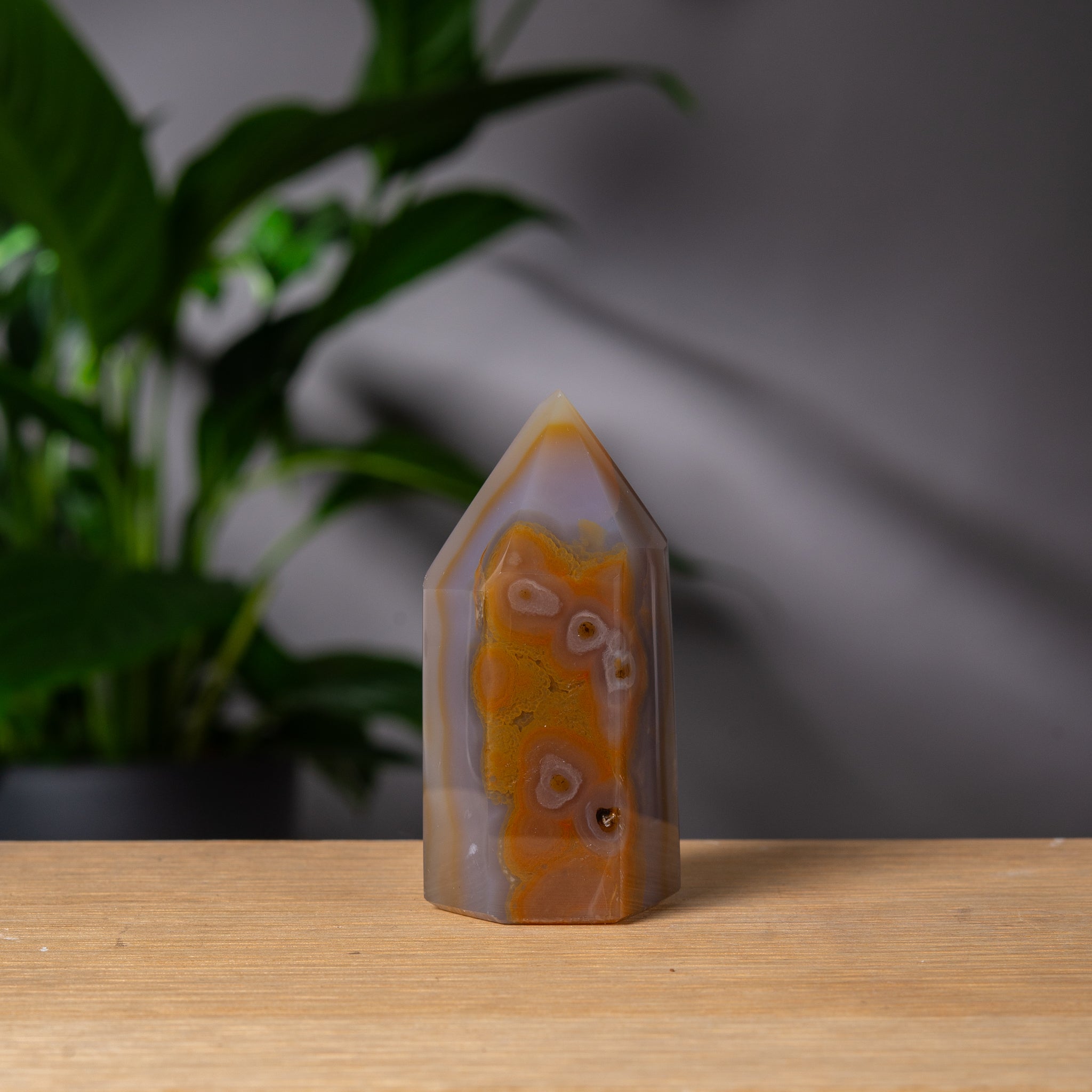Grey Beige Agate Tower with Purple Druzy