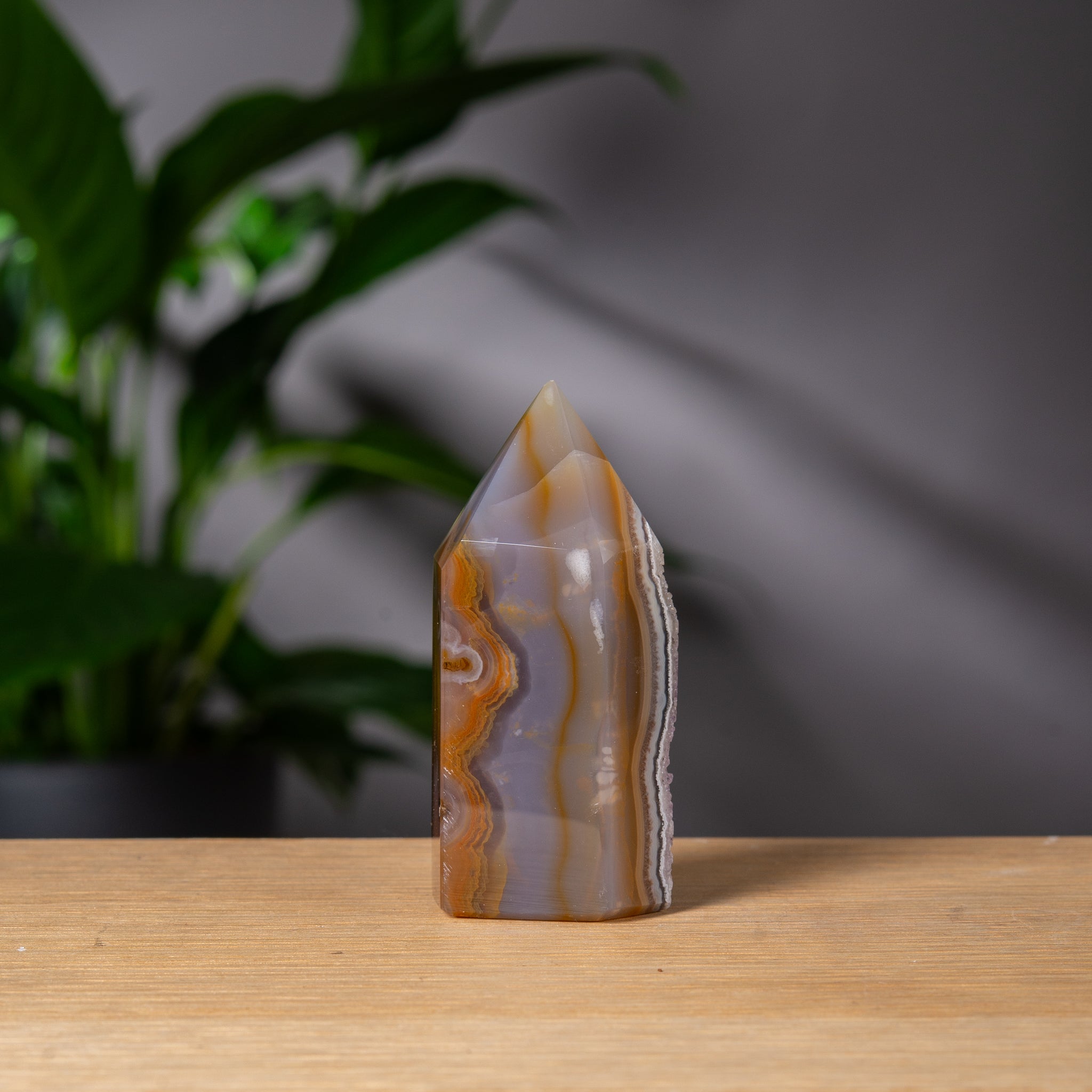 Grey Beige Agate Tower with Purple Druzy