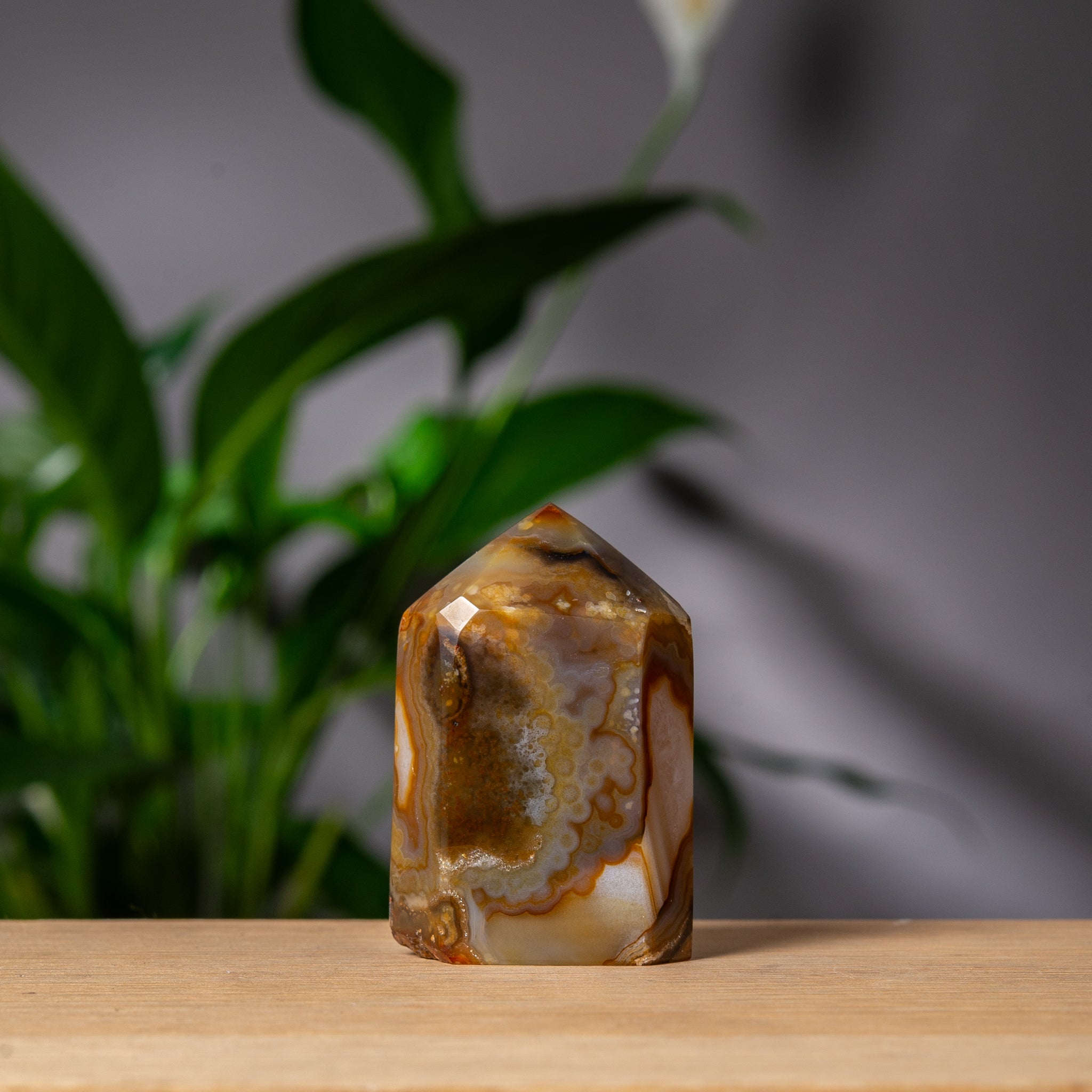 Orange Brown Agate Tower with Golden Druzy