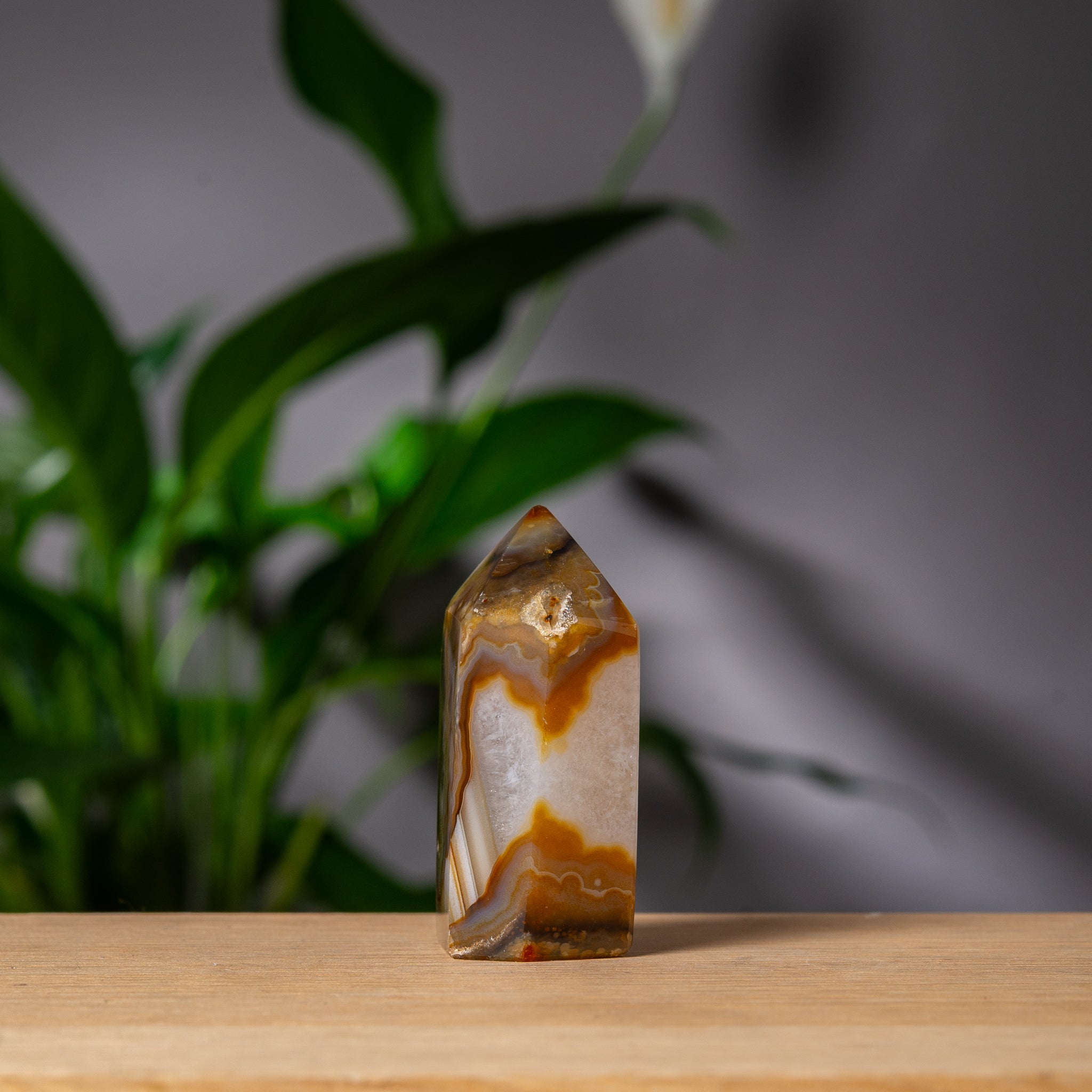 Orange Brown Agate Tower with Golden Druzy