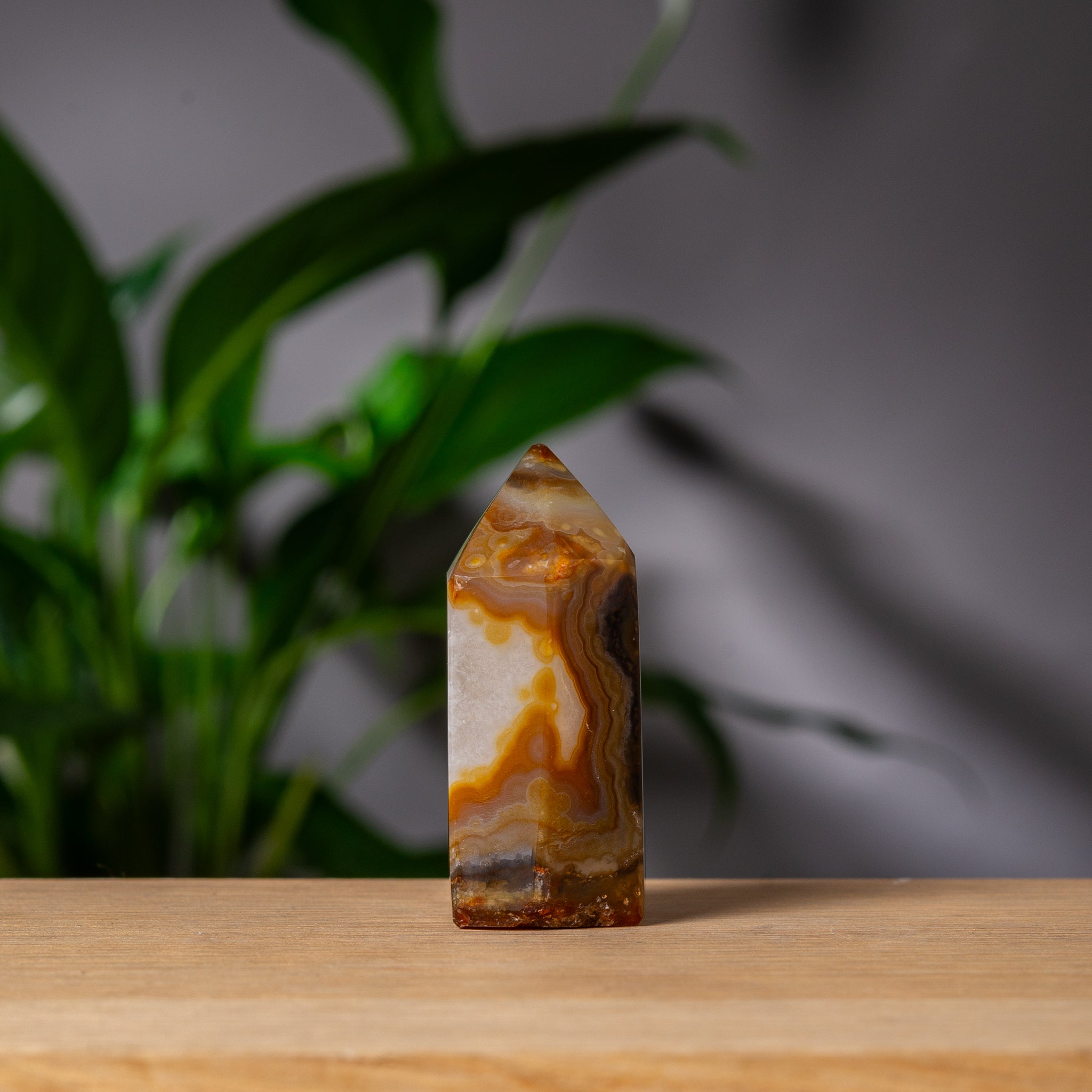 Orange Brown Agate Tower with Golden Druzy