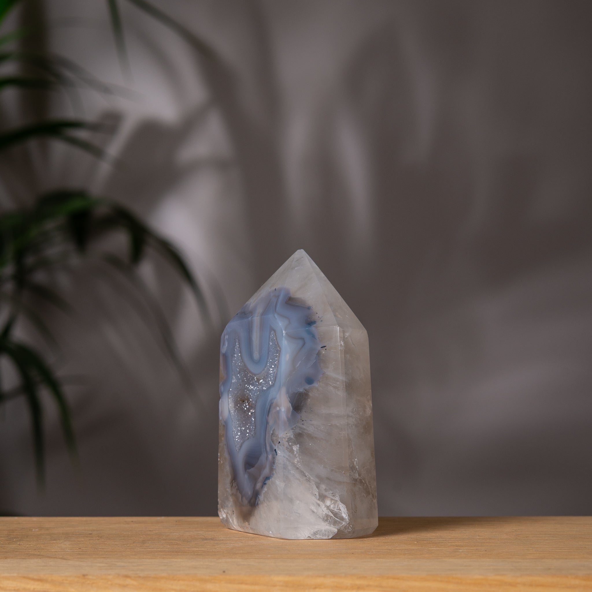 Light Blue Agate Tower with quartz back