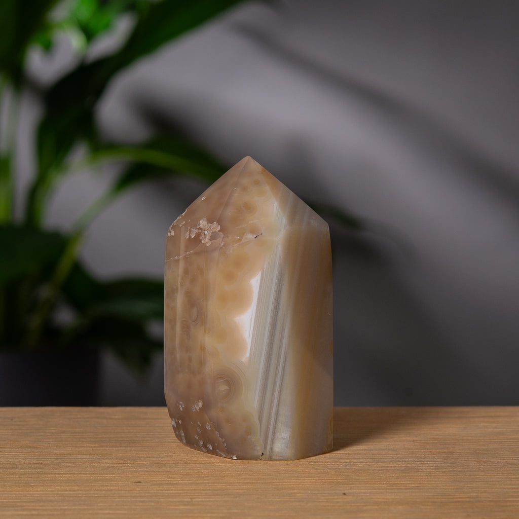 Beige agat torn med vita ränder