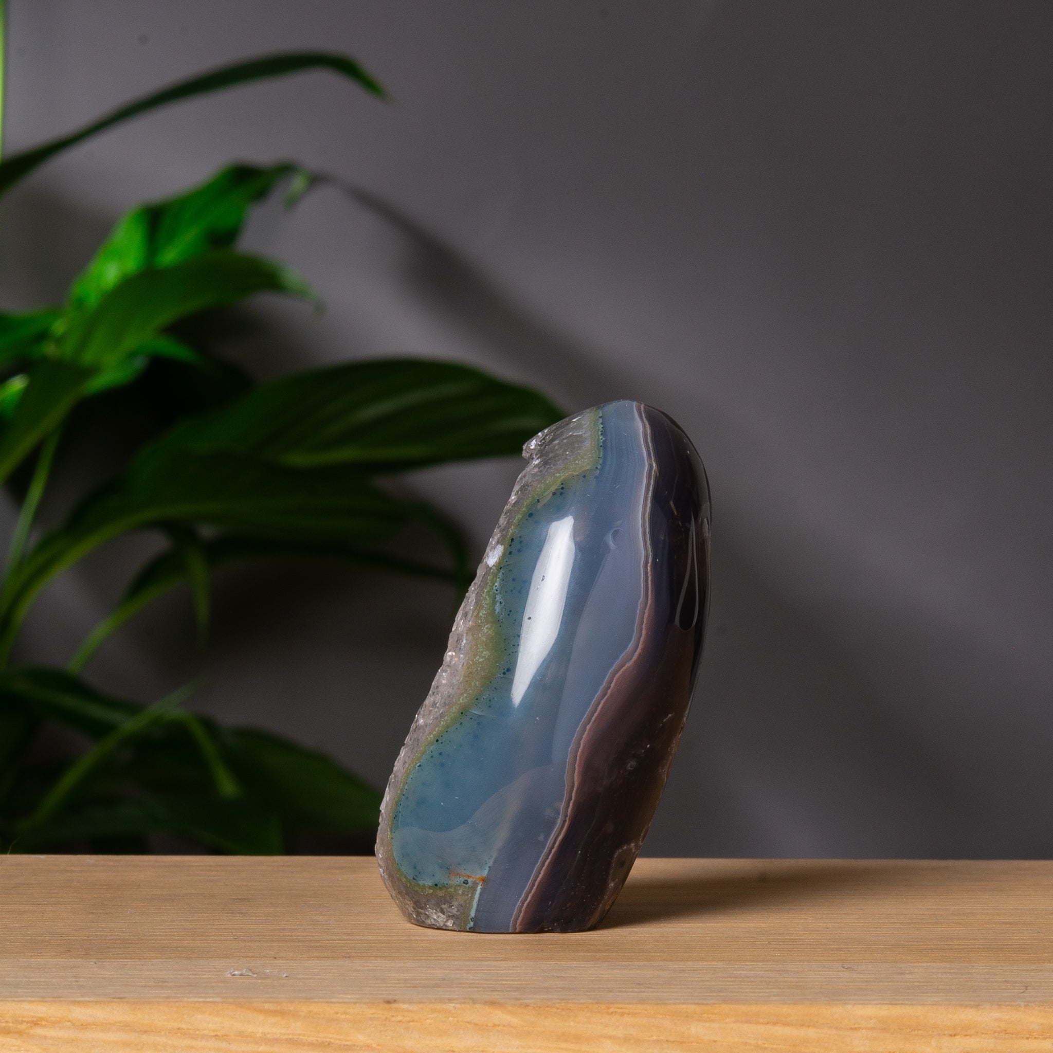 Green toned agate Cutbase with druzy