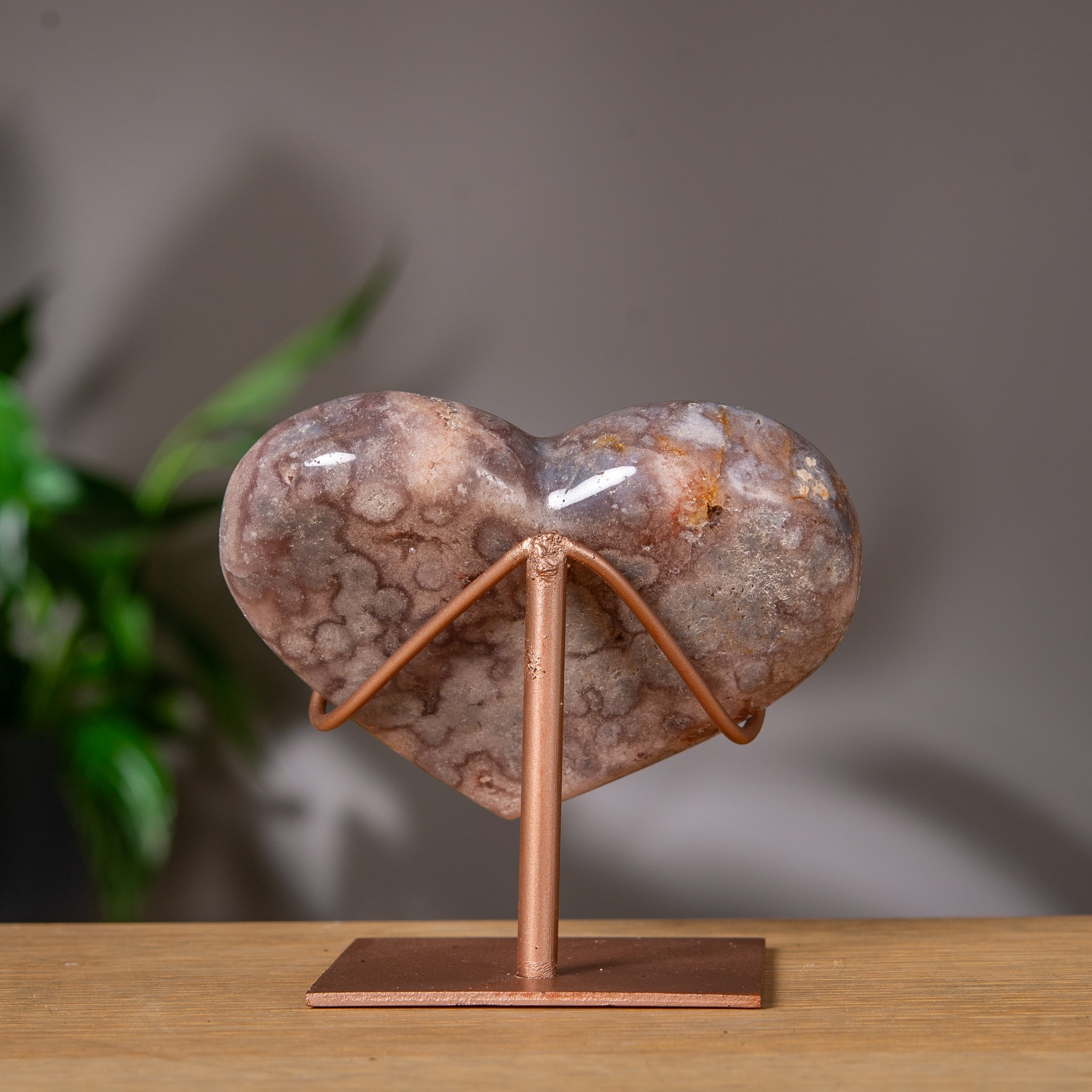 Patterned Pink Amethyst Heart on Stand
