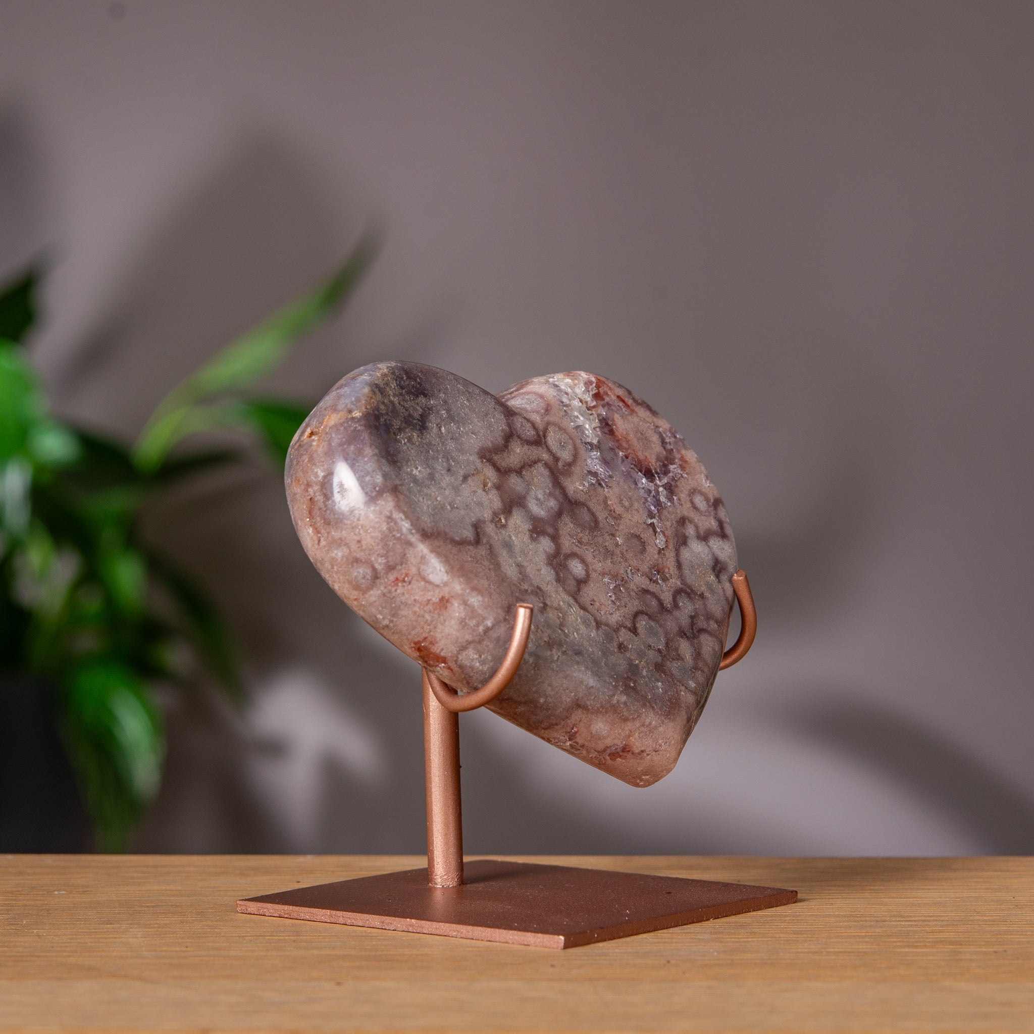 Patterned Pink Amethyst Heart on Stand