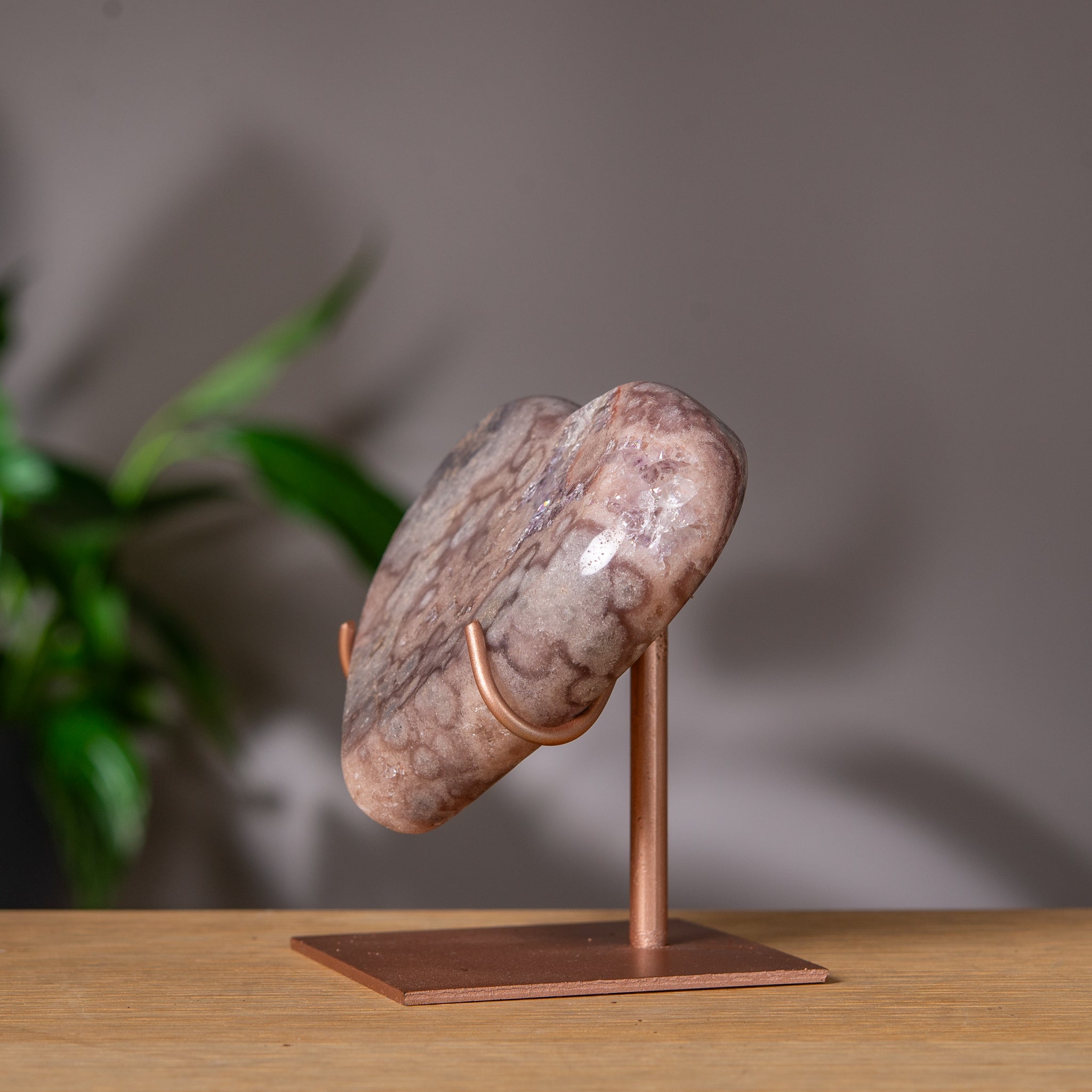 Patterned Pink Amethyst Heart on Stand