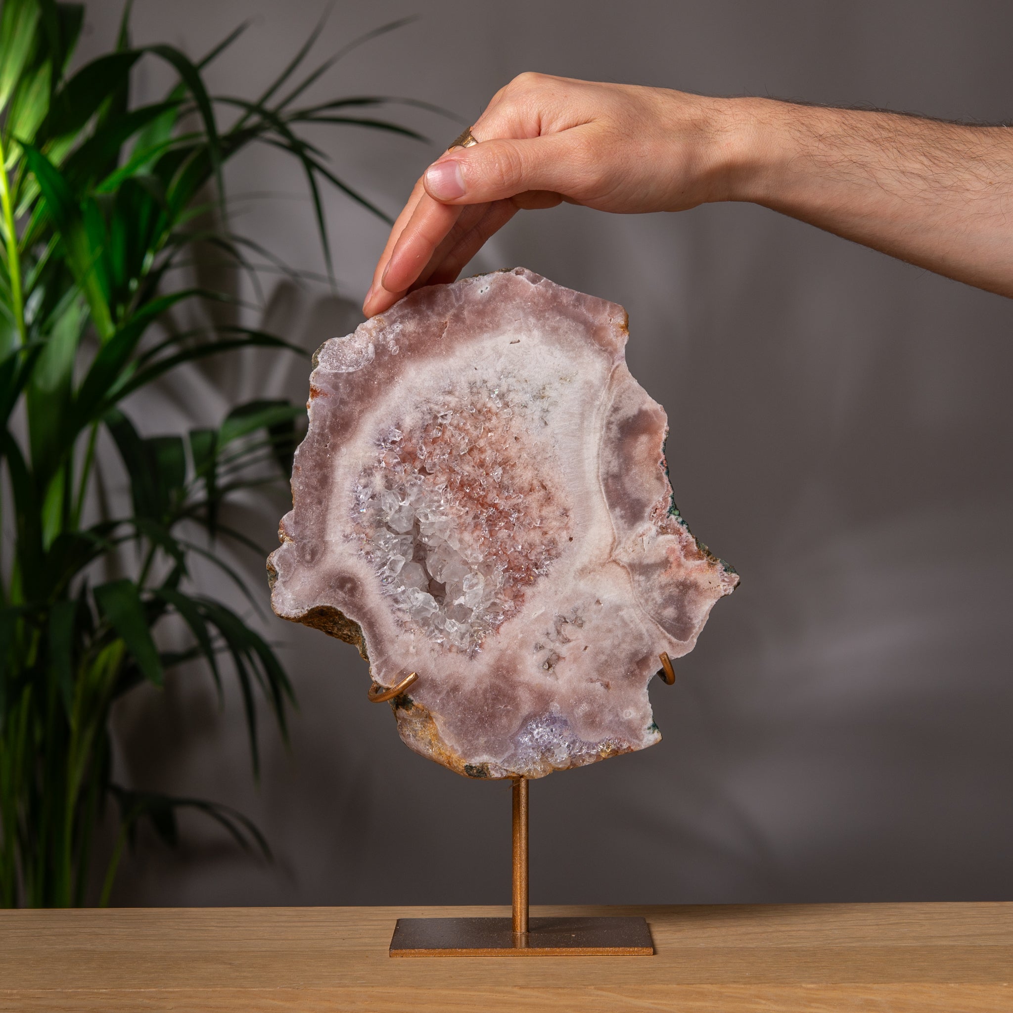 Large Pink Amethyst  Slab on Stand