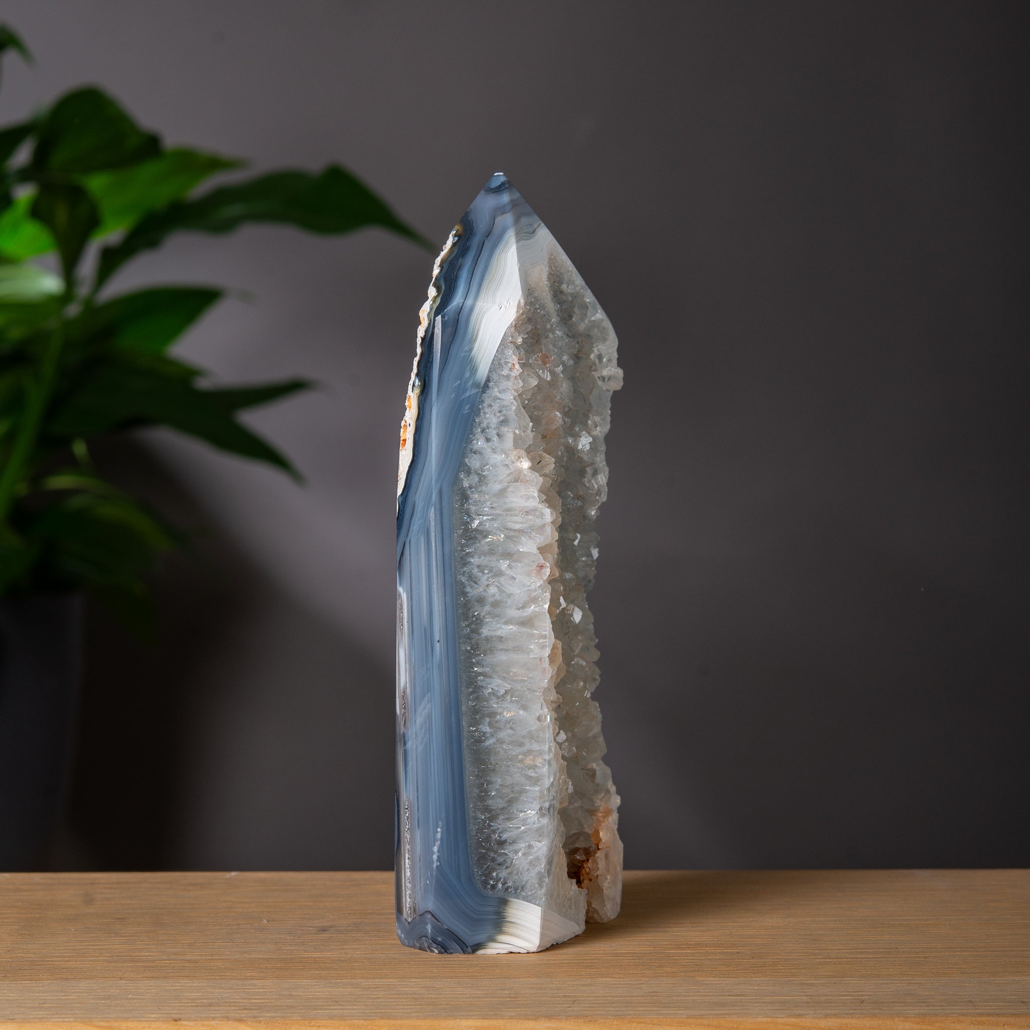 Grey Agate Tower with Druzy Quartz