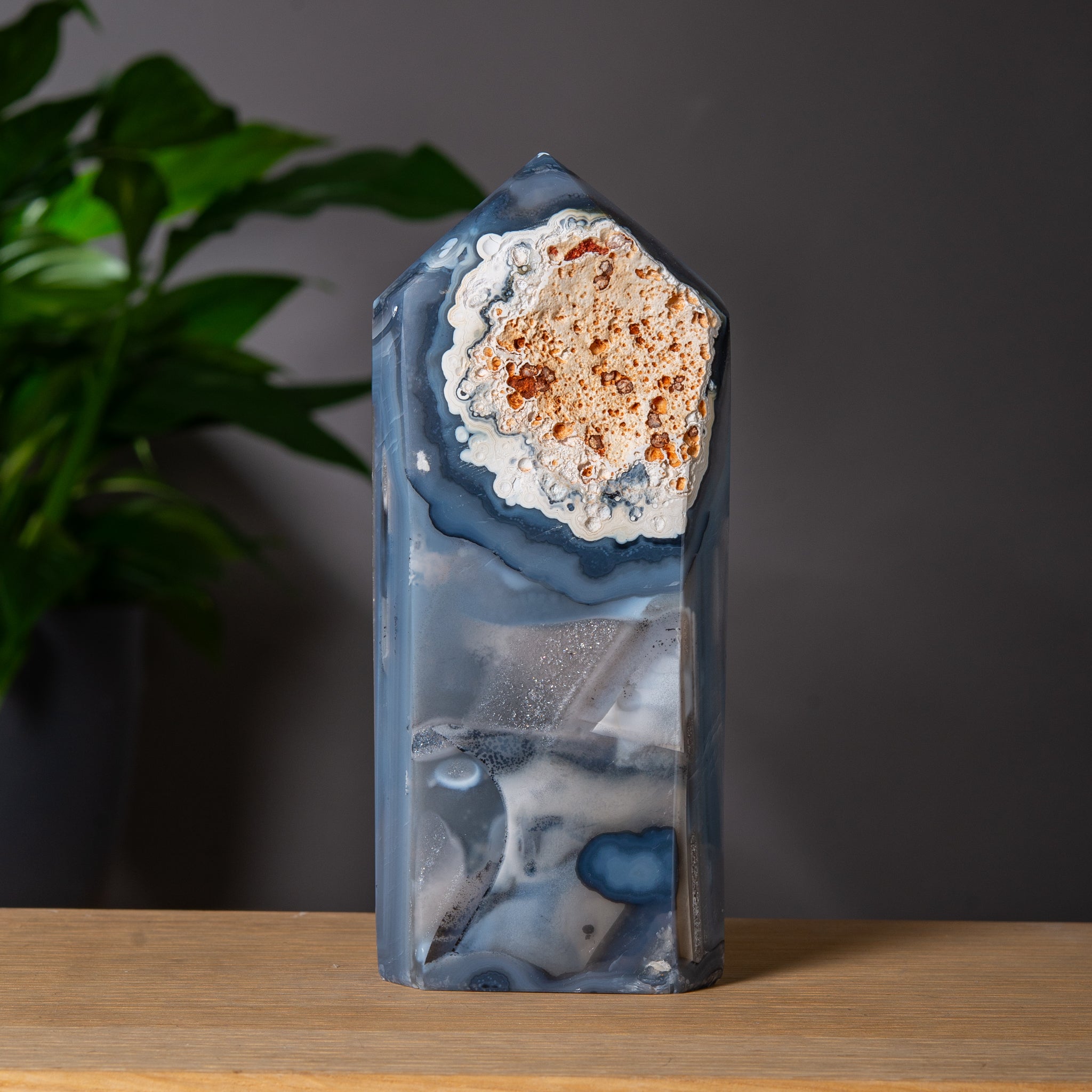 Grey Agate Tower with Druzy Quartz