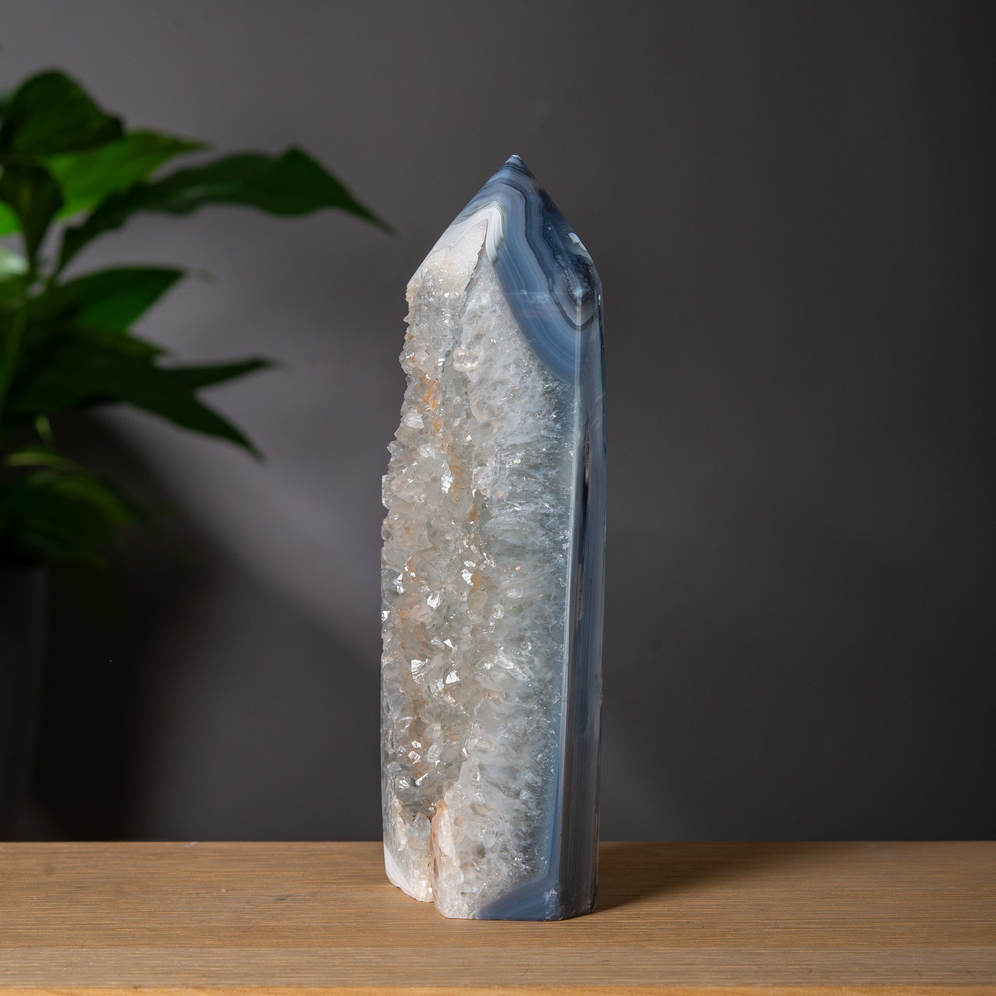 Grey Agate Tower with Druzy Quartz