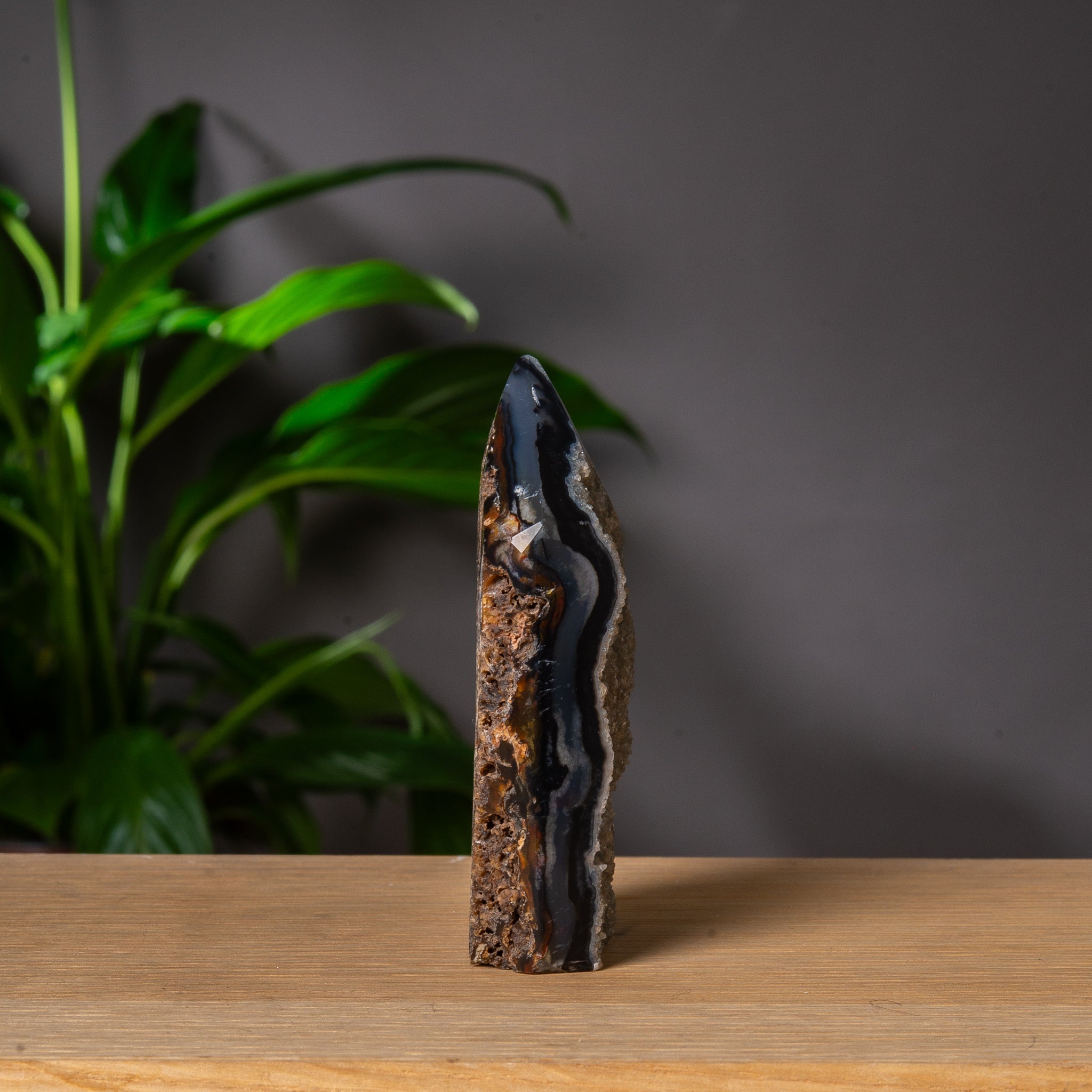 Dark Grey Agate Tower with Light Druzy
