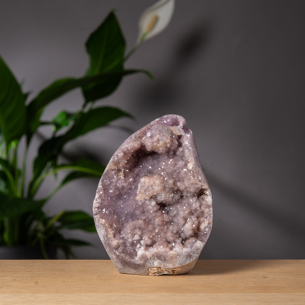 Lavendelrosa Ametist Freeform med Grå Agat