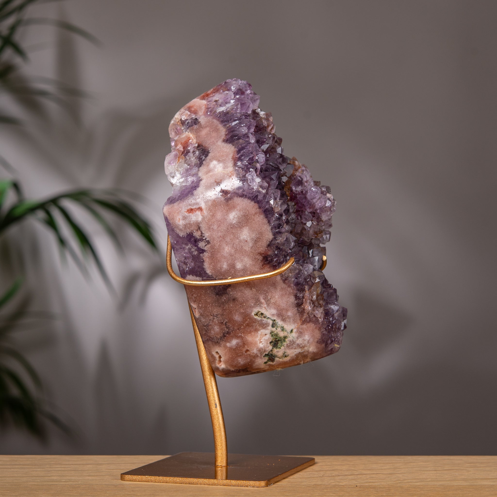 High Quality Pink Amethyst Cluster on Golden Stand