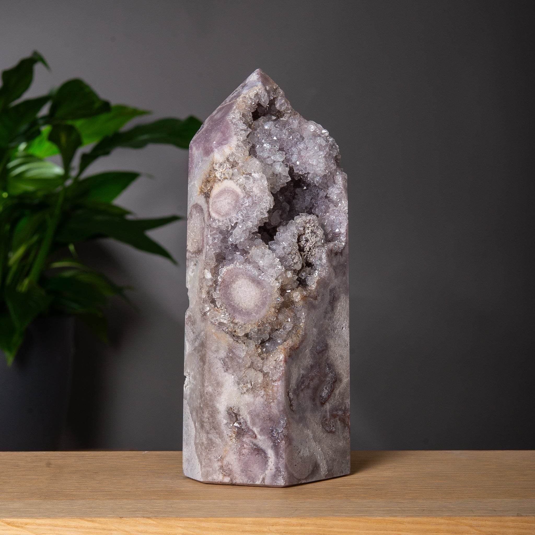 Lavender Pink Amethyst Tower with Grey Agate