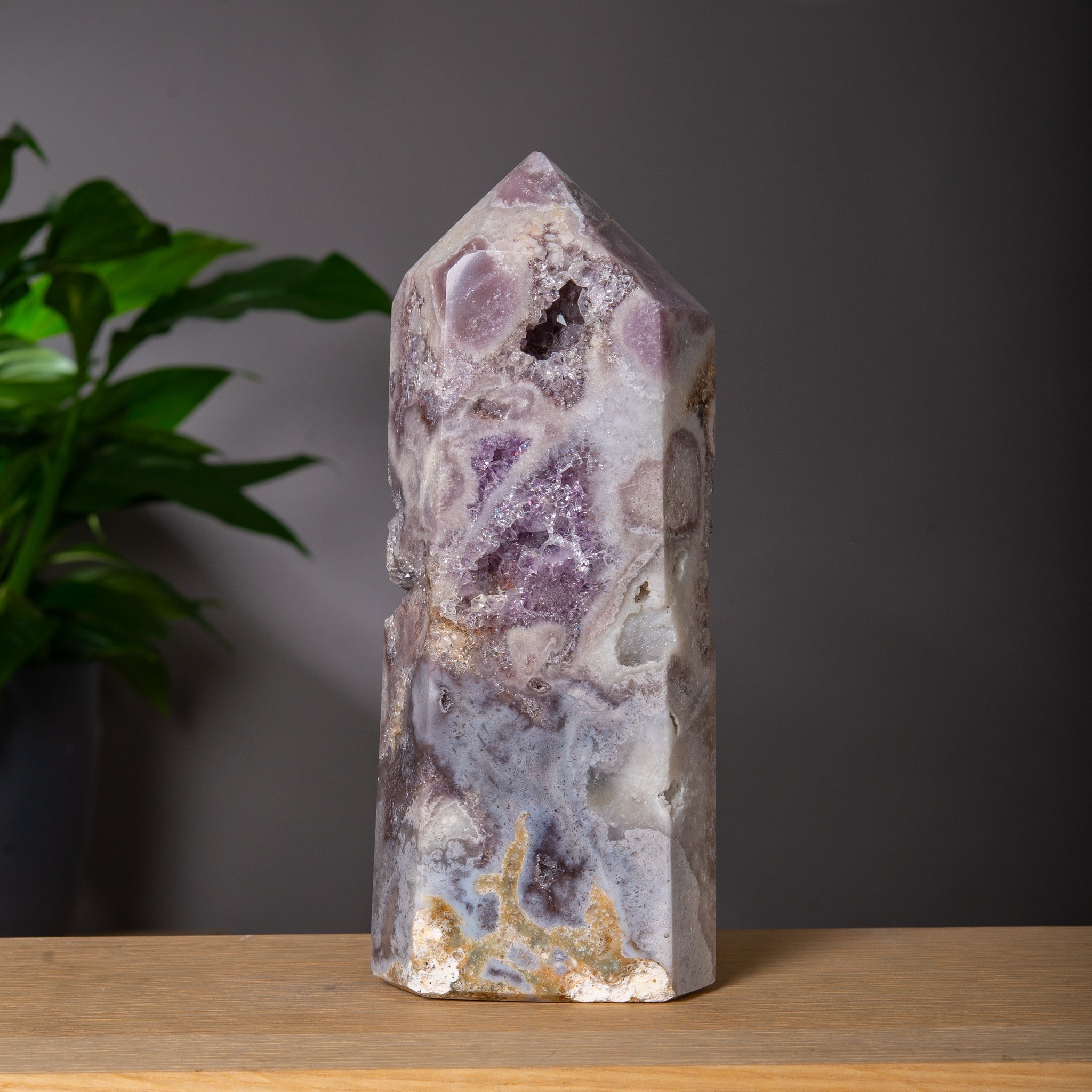 Lavender Pink Amethyst Tower with Grey Agate