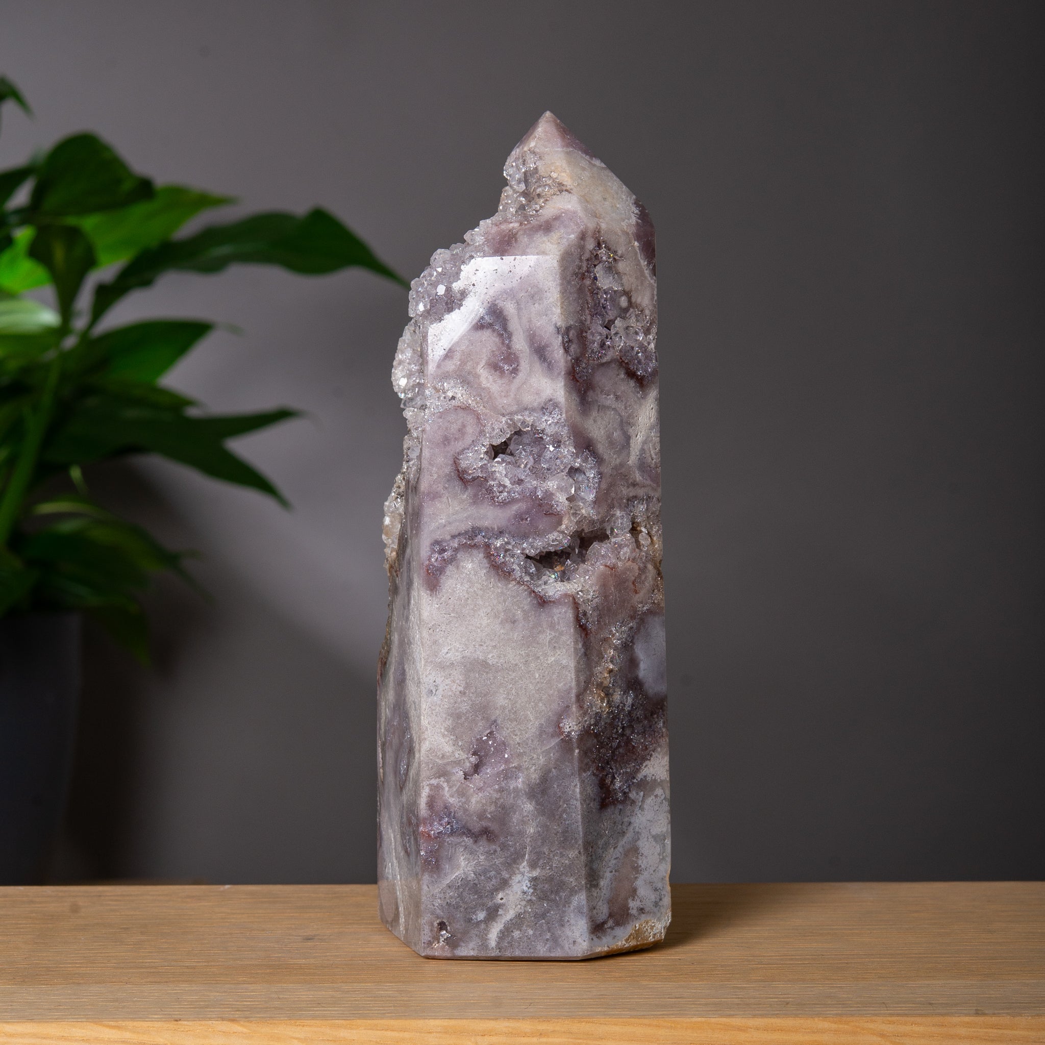 Lavender Pink Amethyst Tower with Grey Agate