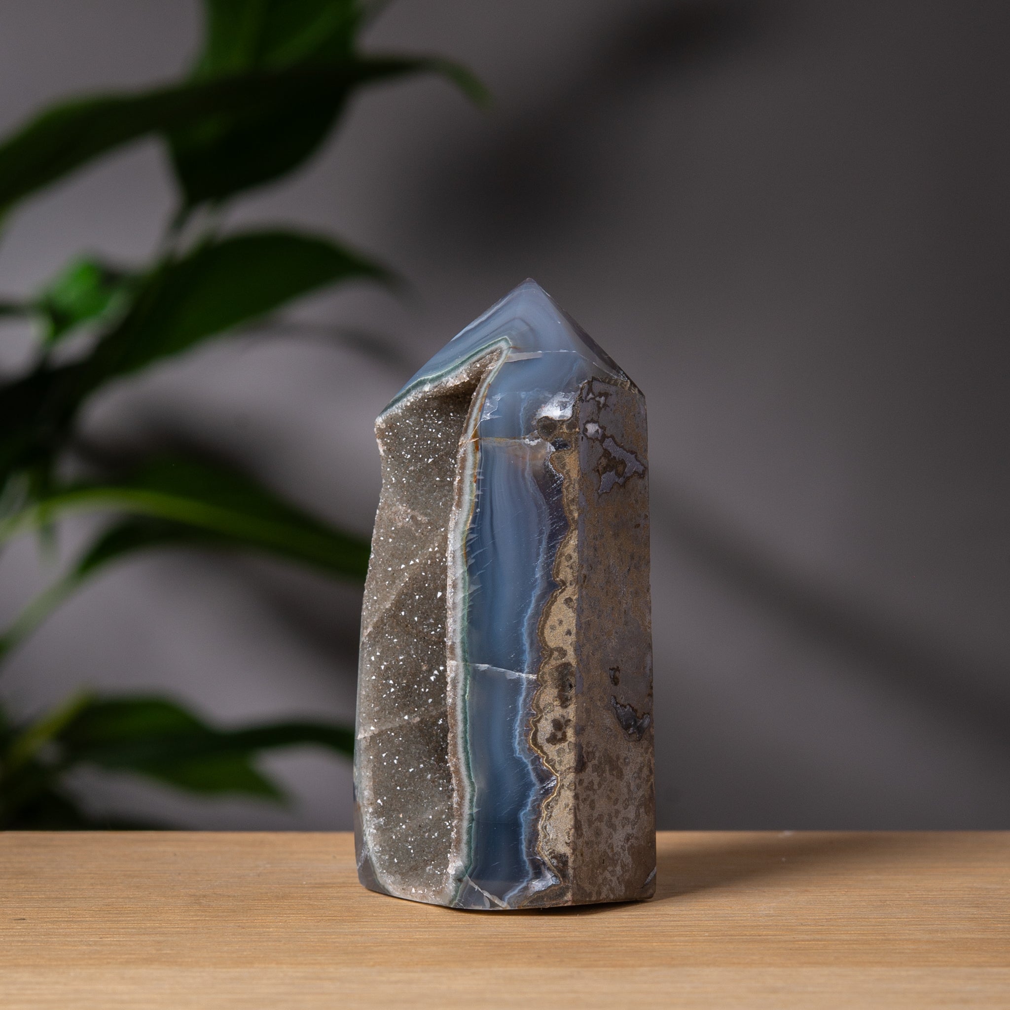Dark Grey Cavity Agate Tower