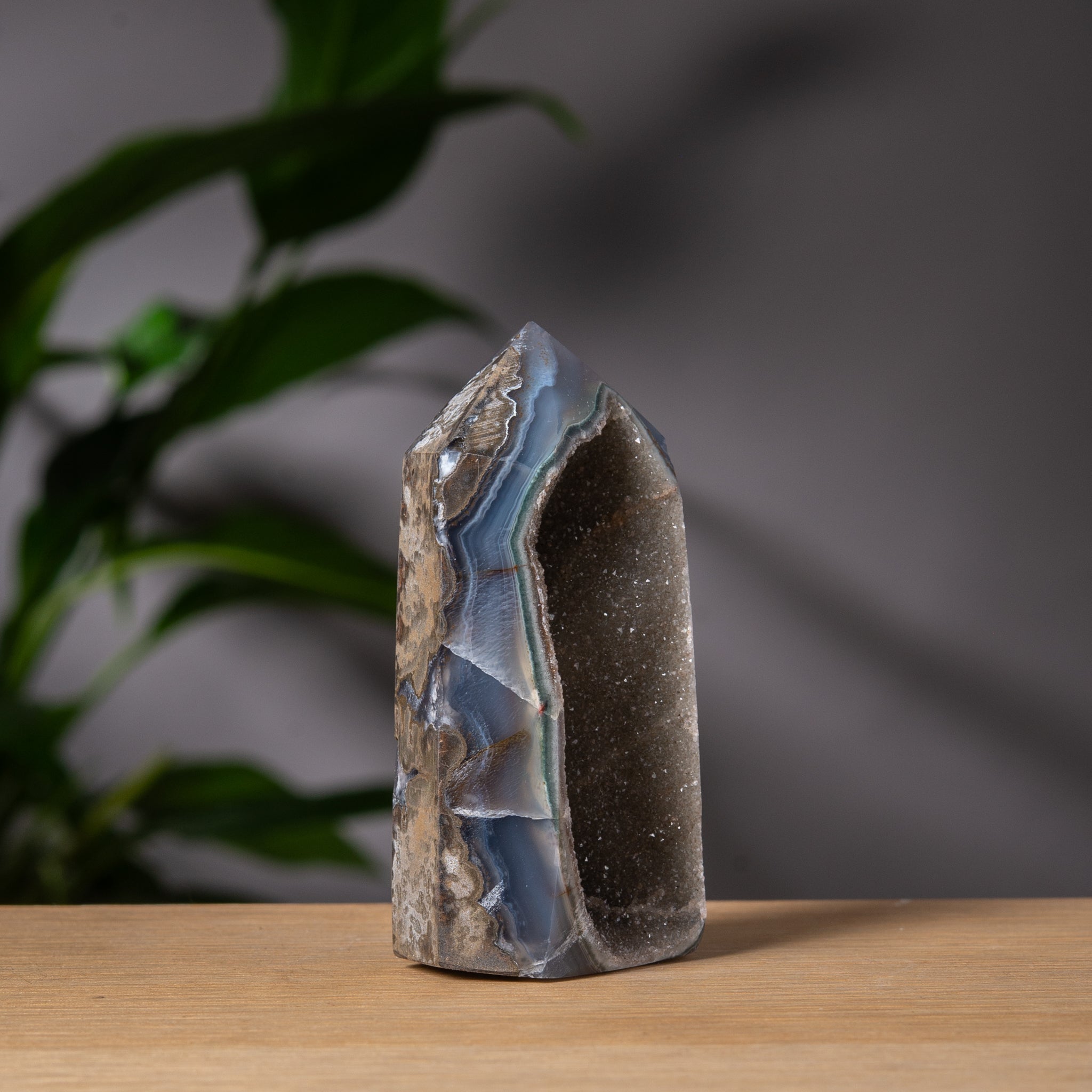 Dark Grey Cavity Agate Tower