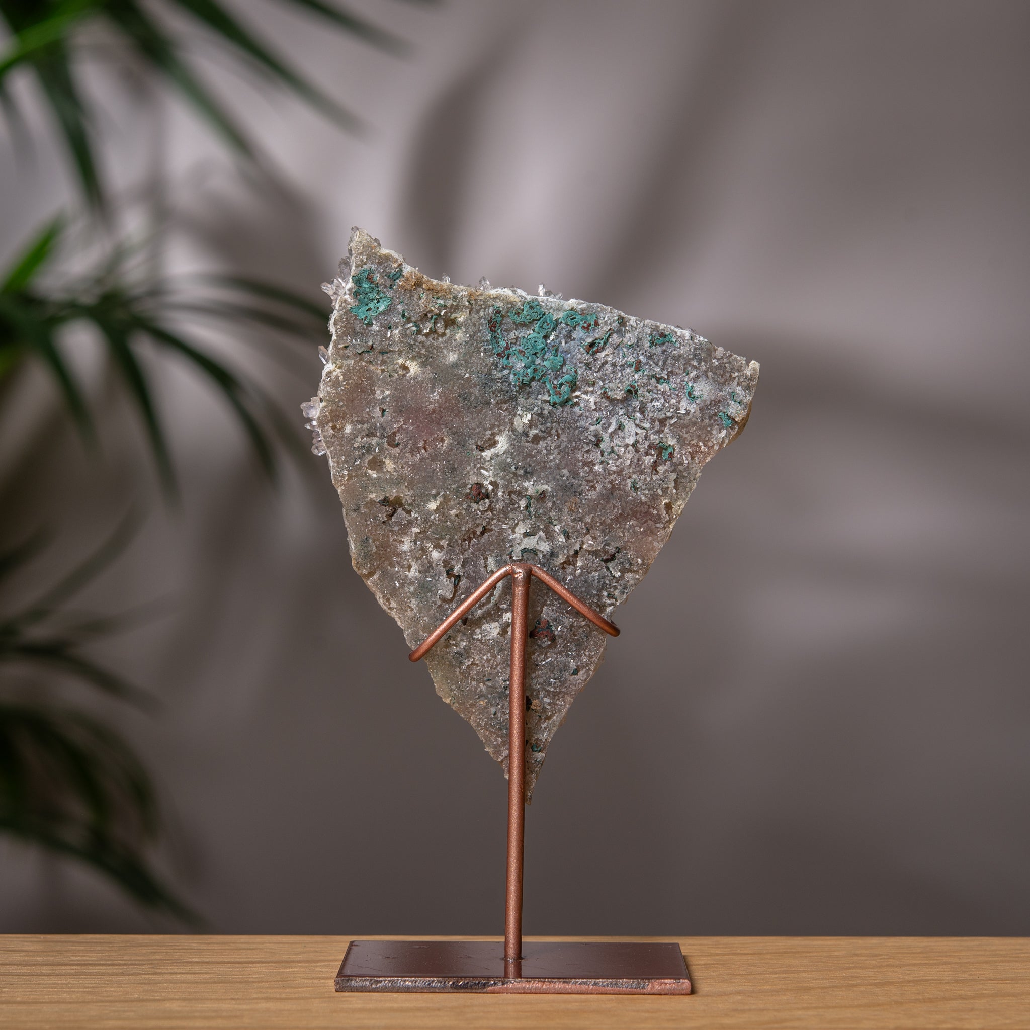 Raw Zeolite Amethyst Crystal Slab on Stand