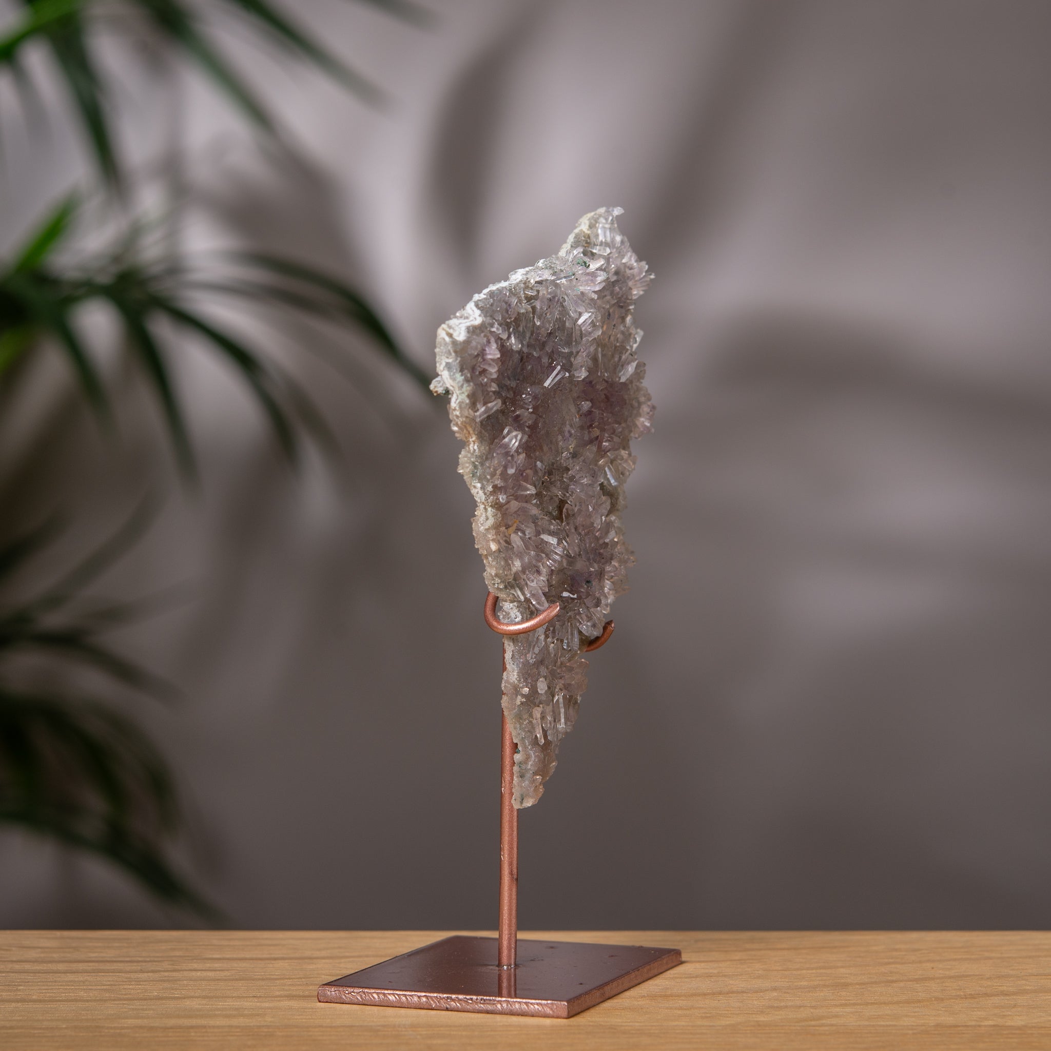 Raw Zeolite Amethyst Crystal Slab on Stand