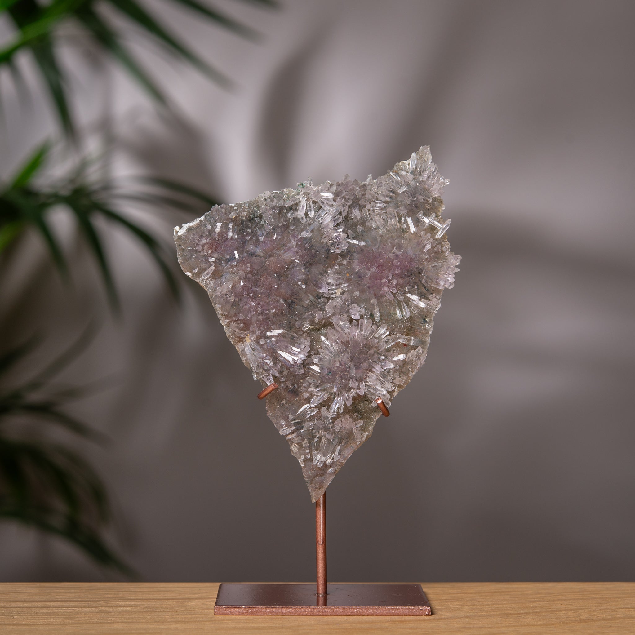 Raw Zeolite Amethyst Crystal Slab on Stand