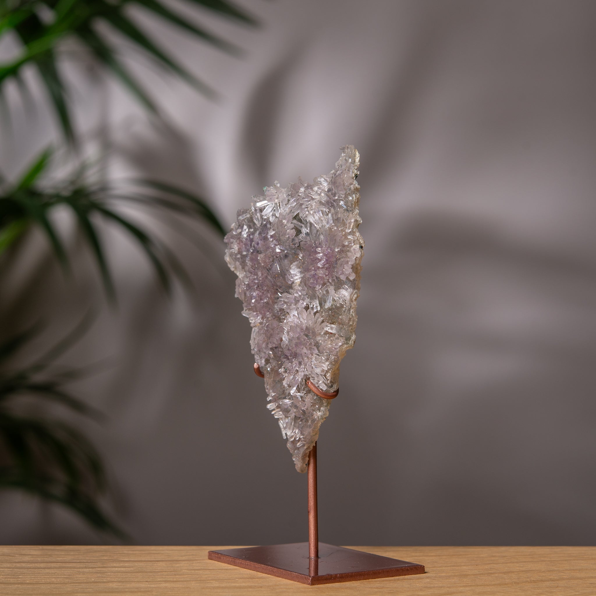 Raw Zeolite Amethyst Crystal Slab on Stand