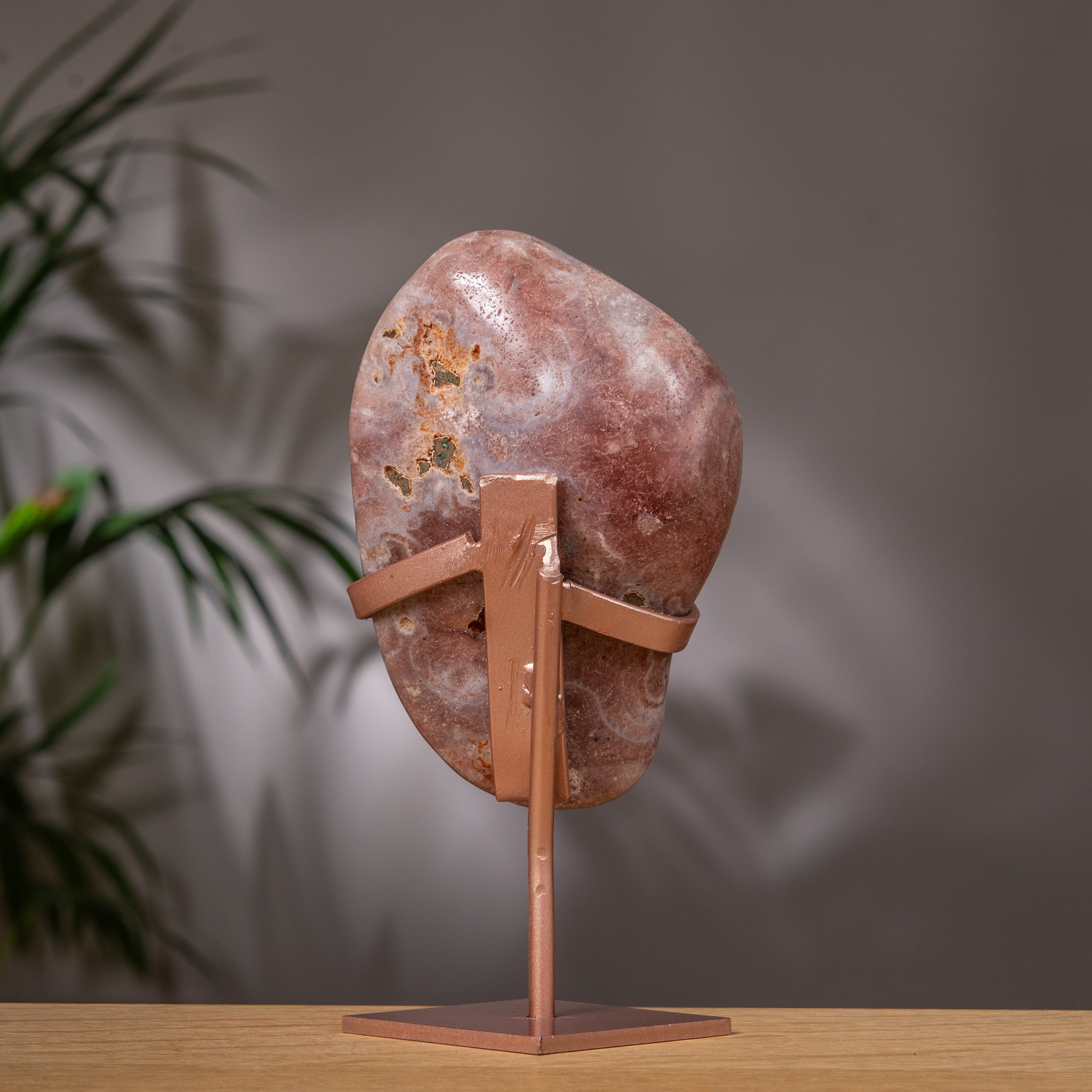 Pink Amethyst Slab in Terracotta Red on Stand