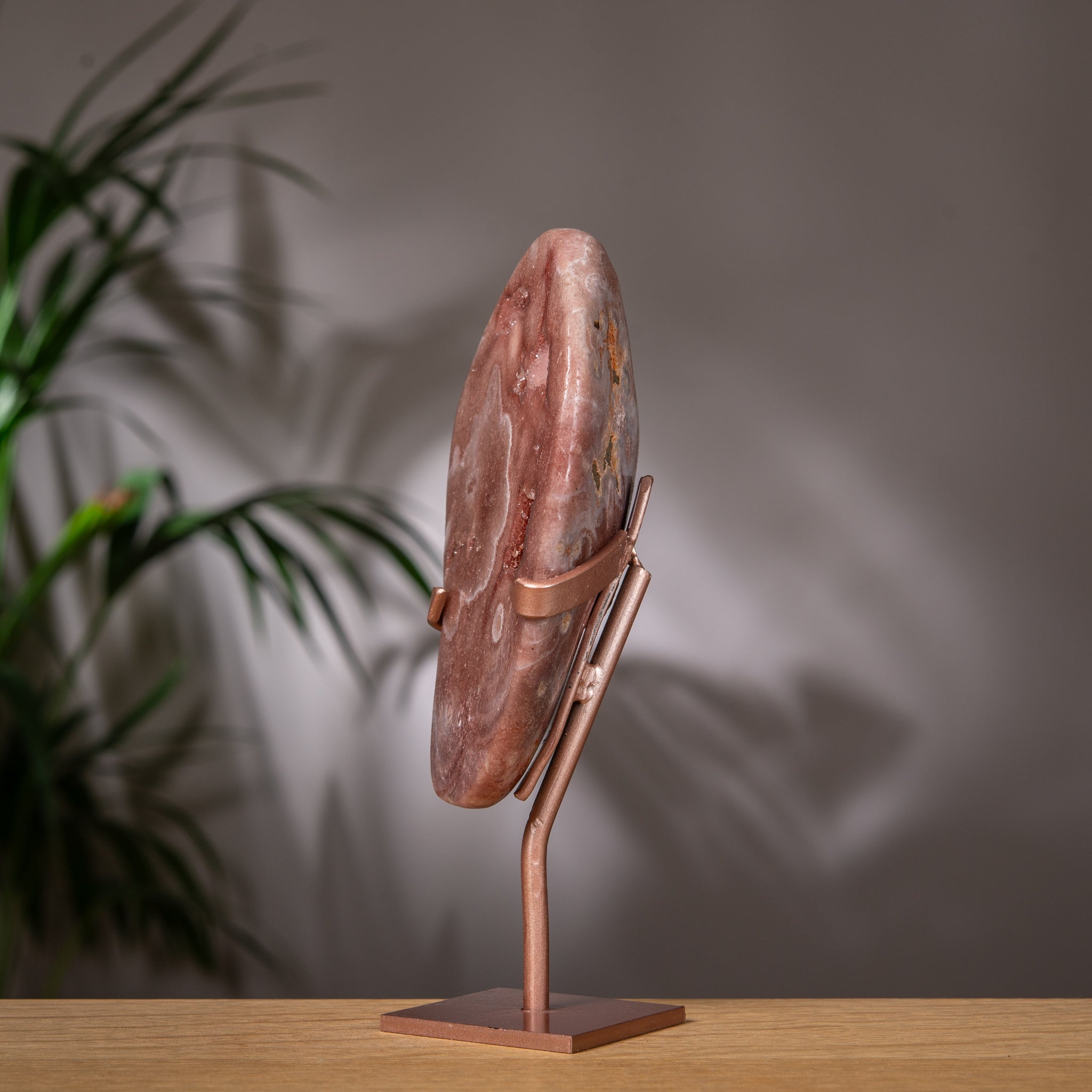 Pink Amethyst Slab in Terracotta Red on Stand