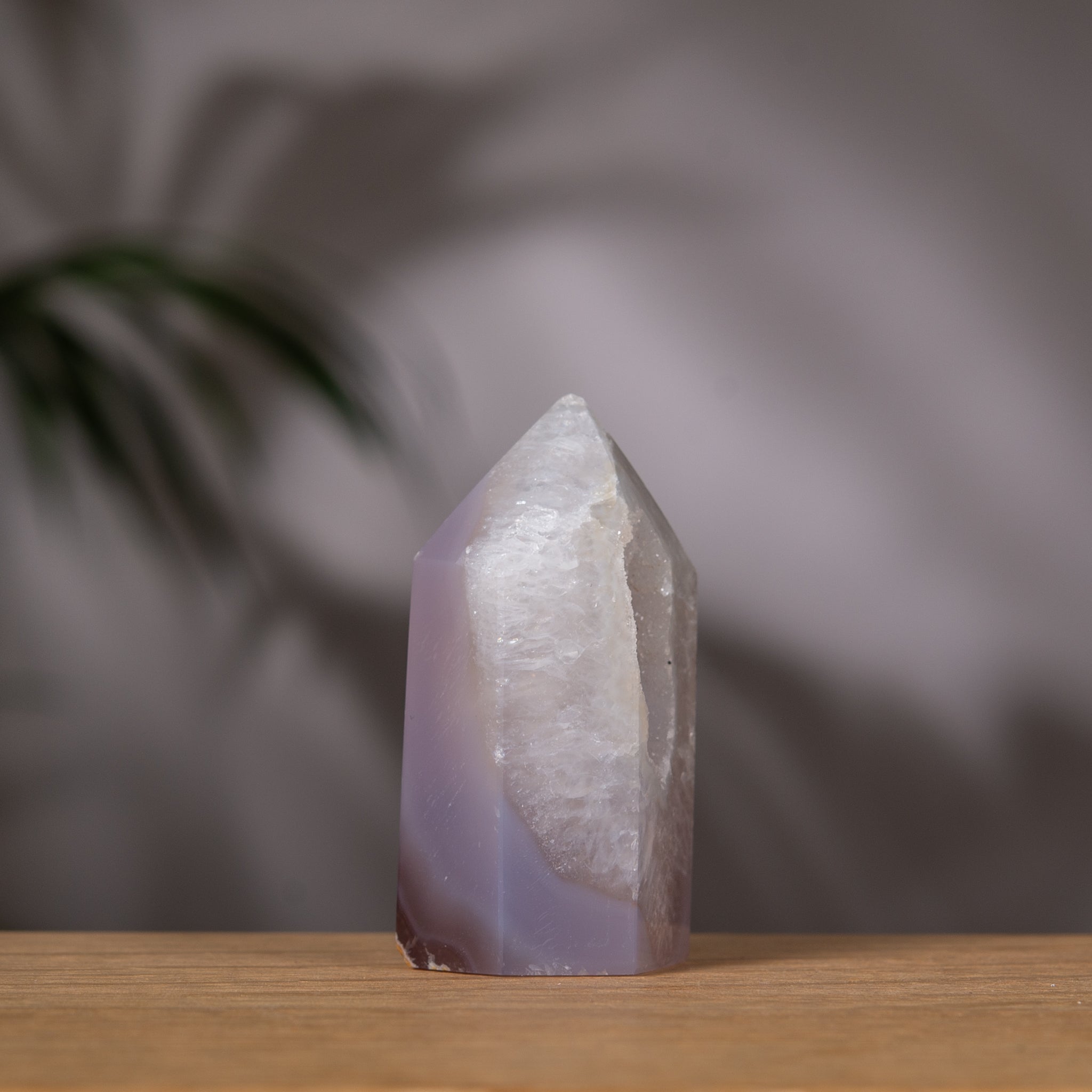 Small Pale Grey Agate Tower with Sugary Opening