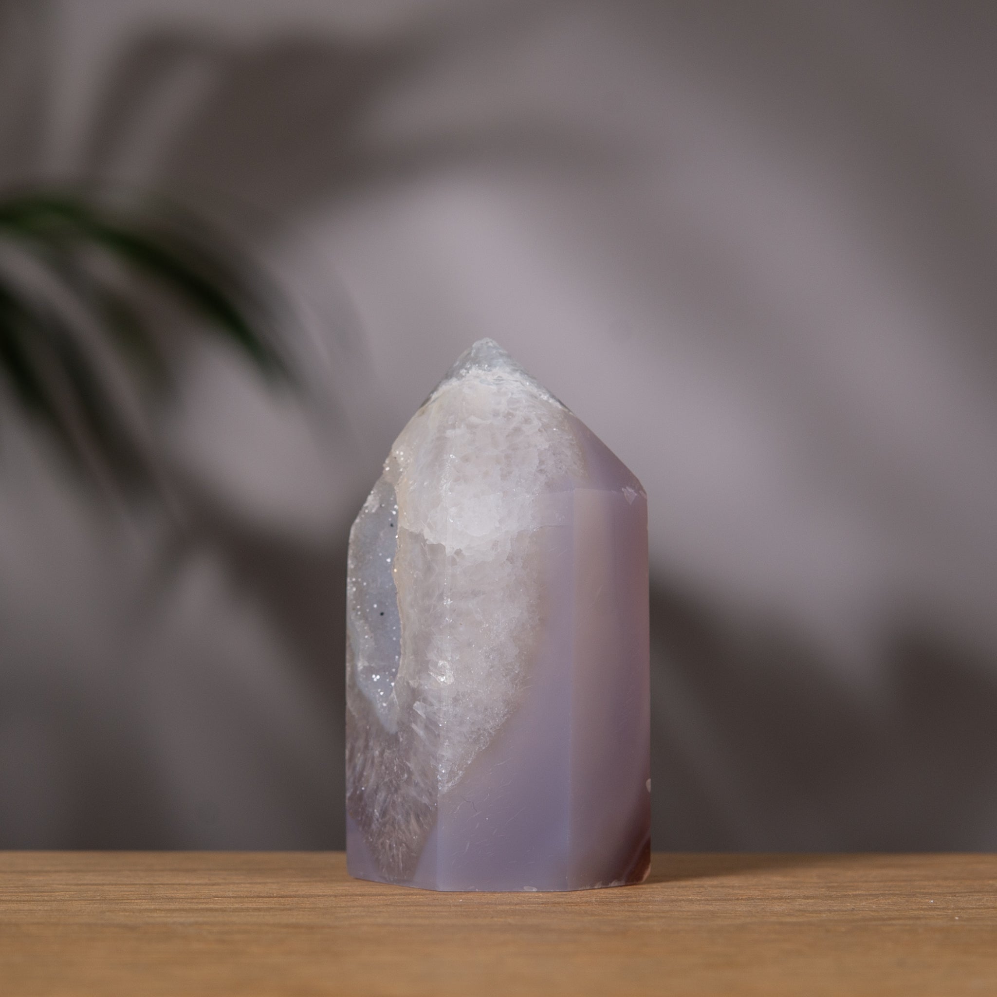 Small Pale Grey Agate Tower with Sugary Opening