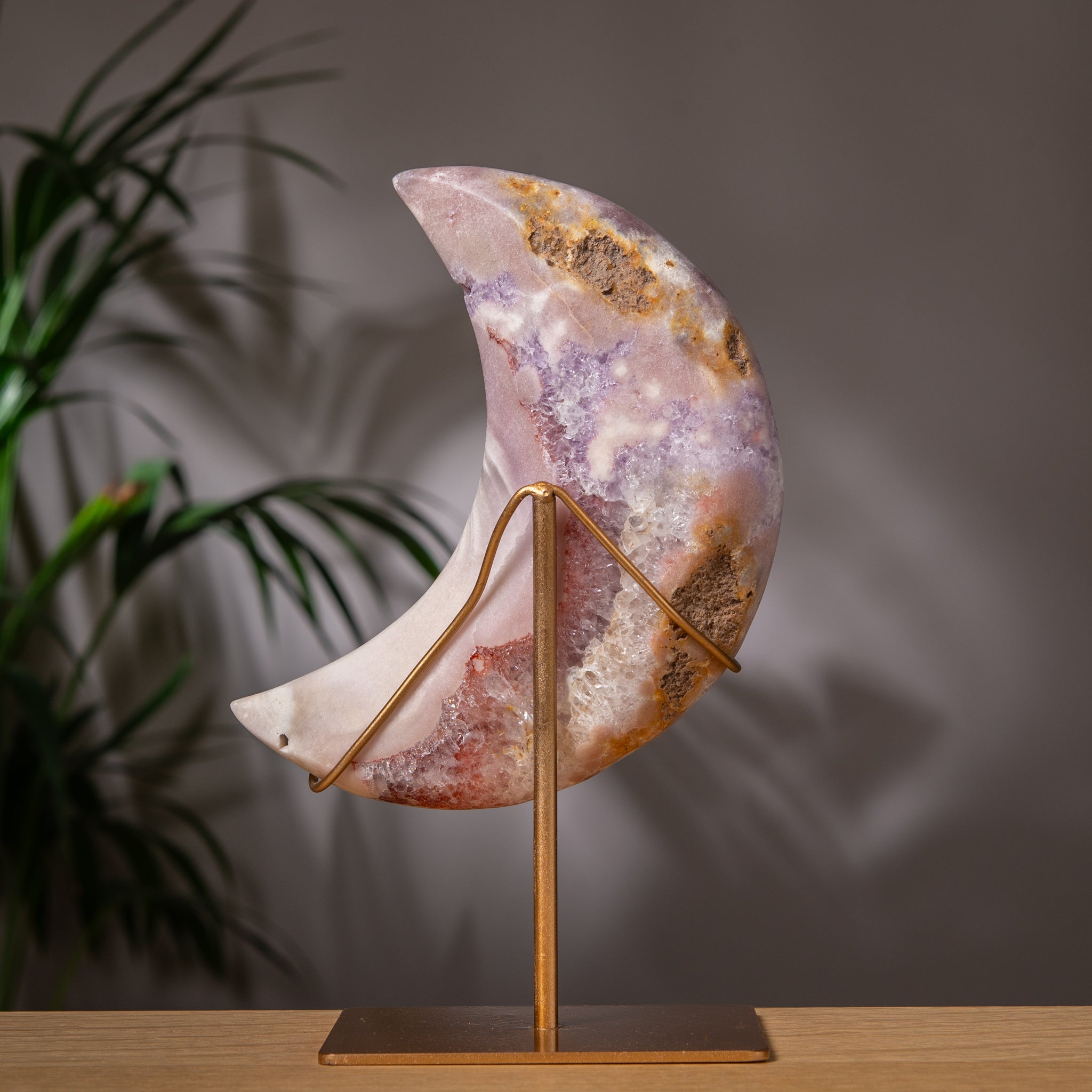 Pink Amethyst Moon on Stand in Pale Pastel