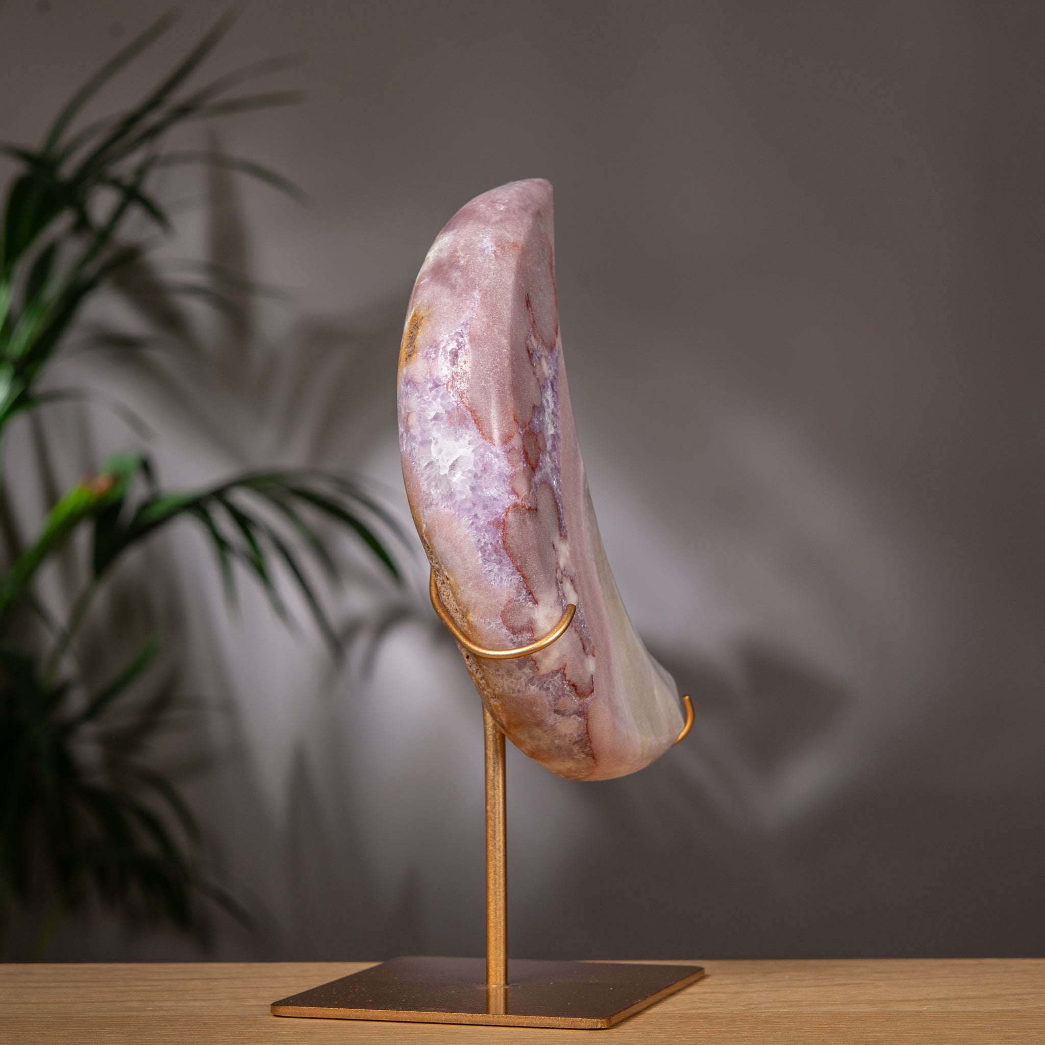 Pink Amethyst Moon on Stand in Pale Pastel
