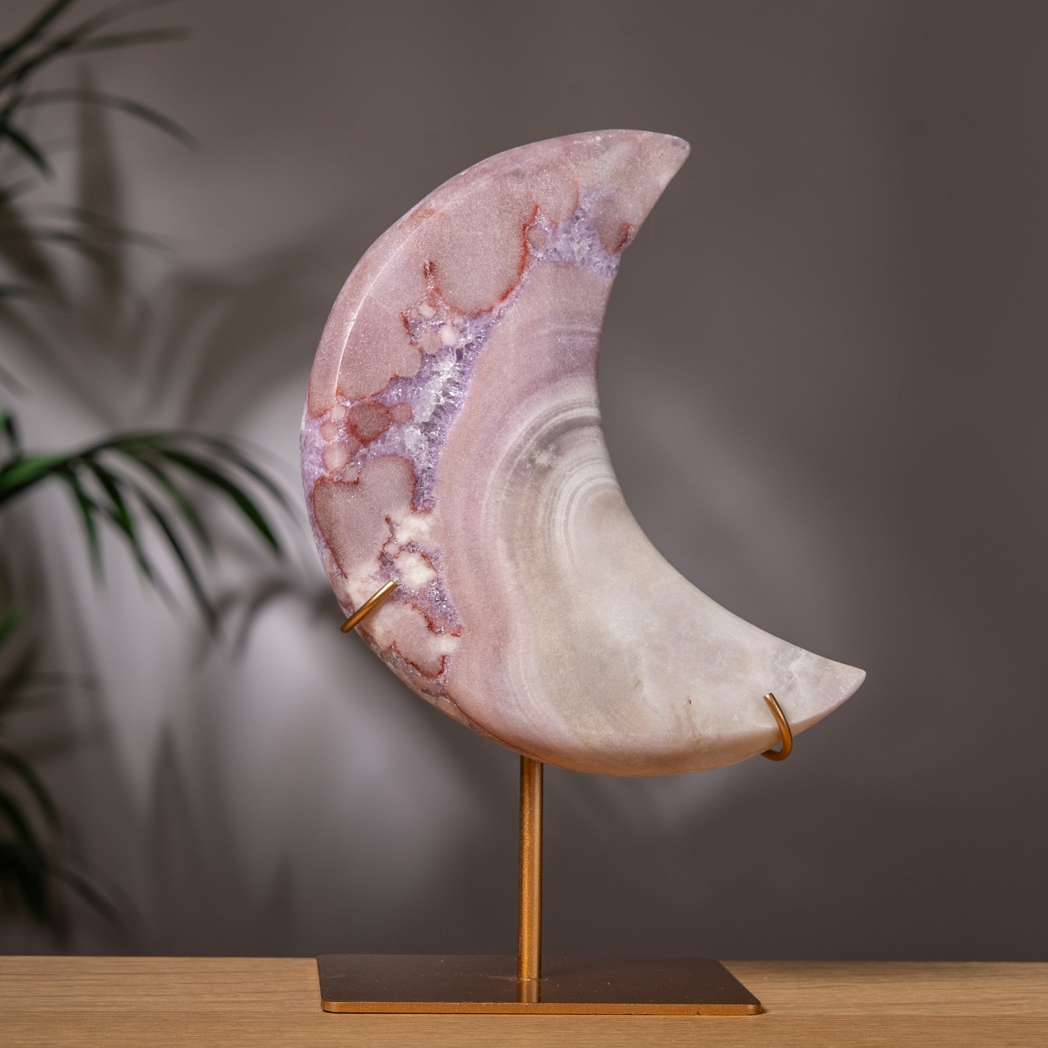 Pink Amethyst Moon on Stand in Pale Pastel