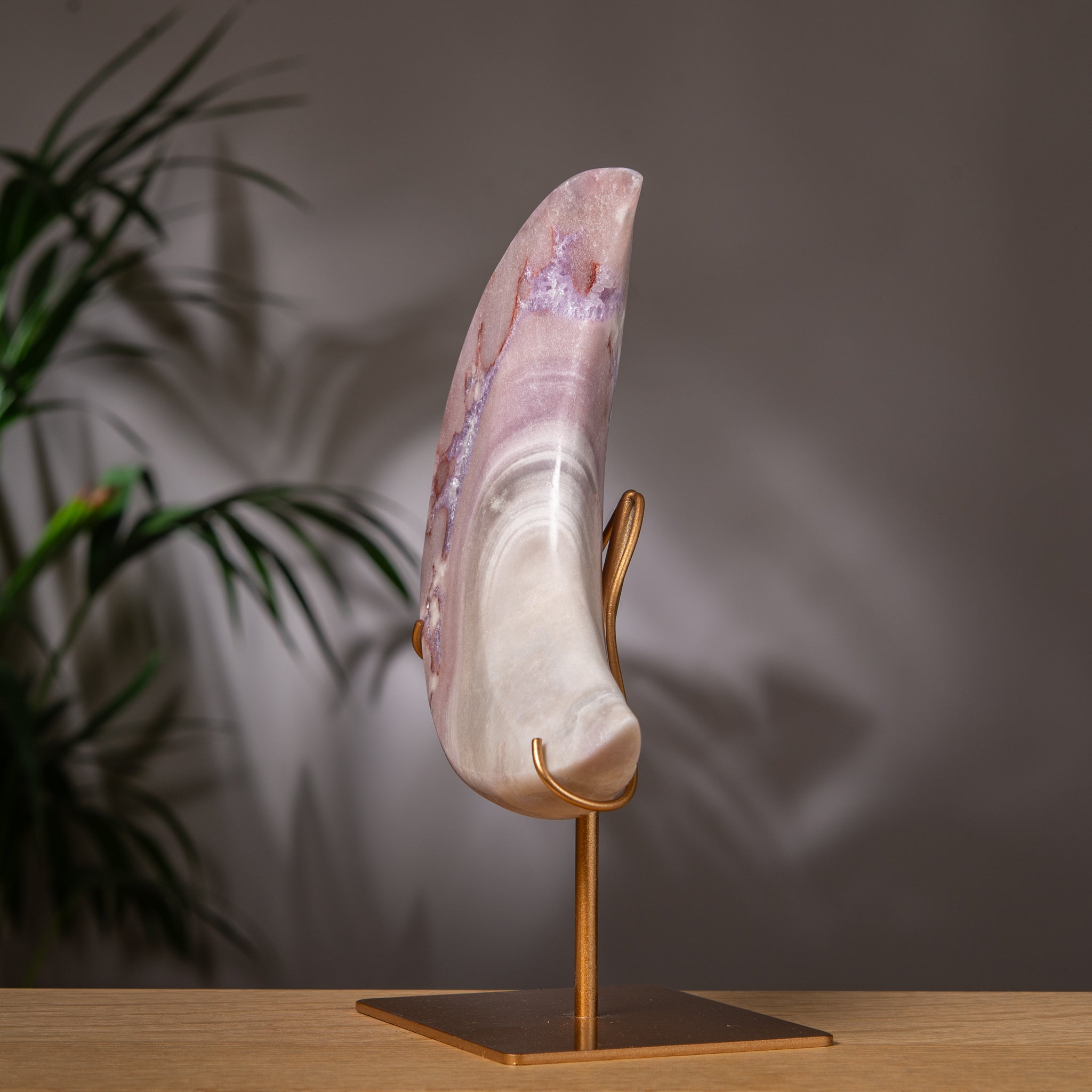 Pink Amethyst Moon on Stand in Pale Pastel
