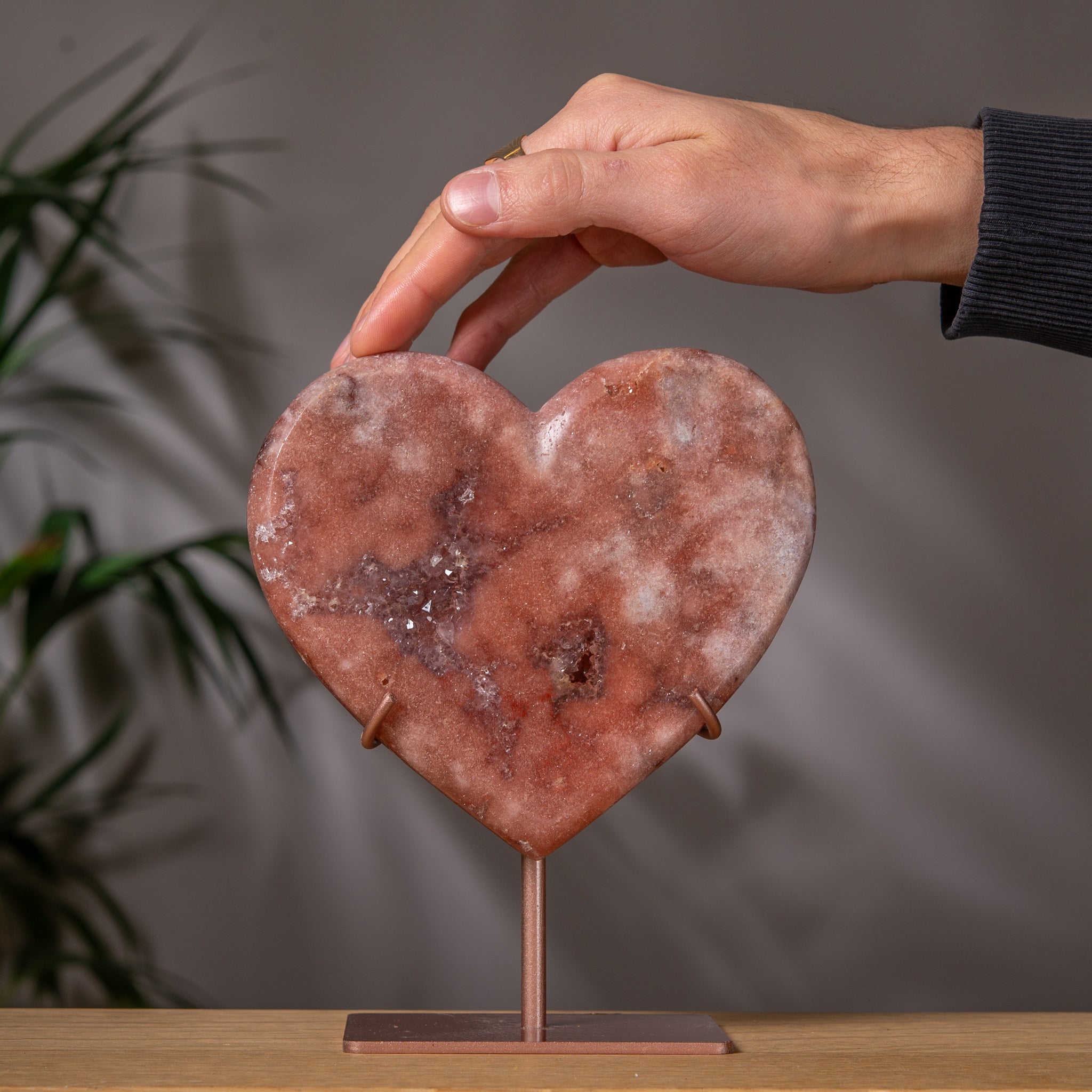 Rosy Dark Pink Amethyst Heart on Stand