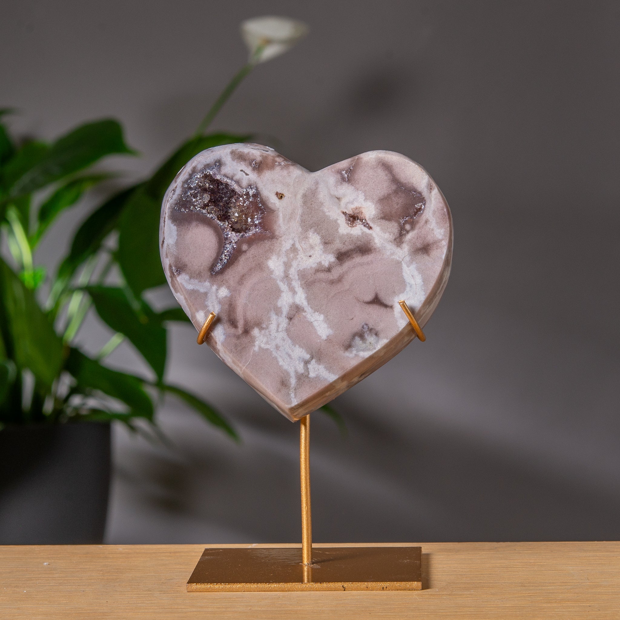 Rosa ametist med speciell grå agat